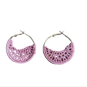 Lavender Boho Crocheted Hoop Earrings